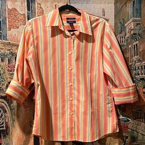 Westbound Women's Striped Button Down Shirt - Orange, Yellow, Pink Wrinkle Free